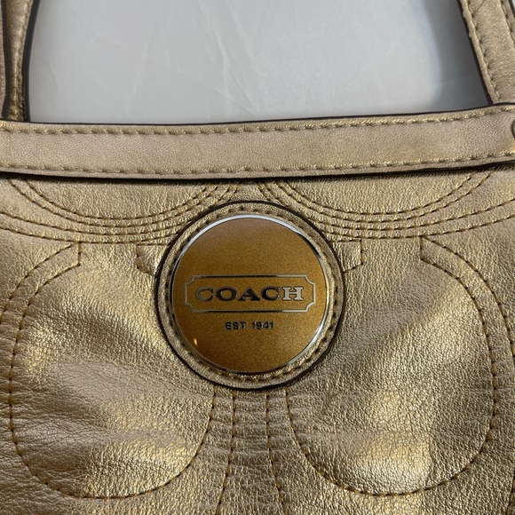 Coach Metallic Gold Signature Stitched Leather Tote - Picture 7 of 13